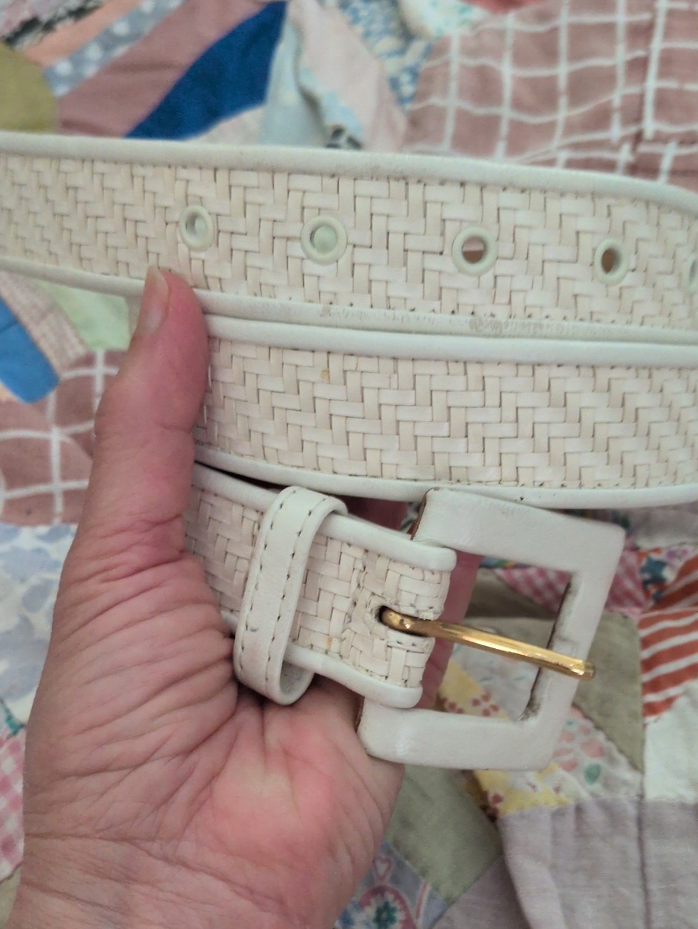 Carlisle Woven Leather Belt in Cream/White